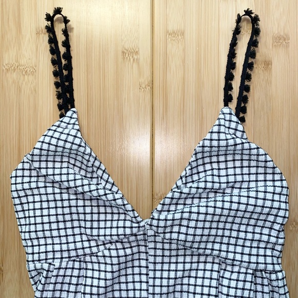 Zara Black and White Plaid Midi Sundress with Pompom Straps - Picture 2 of 9